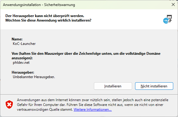 Launcher-Sicherheitswarnung